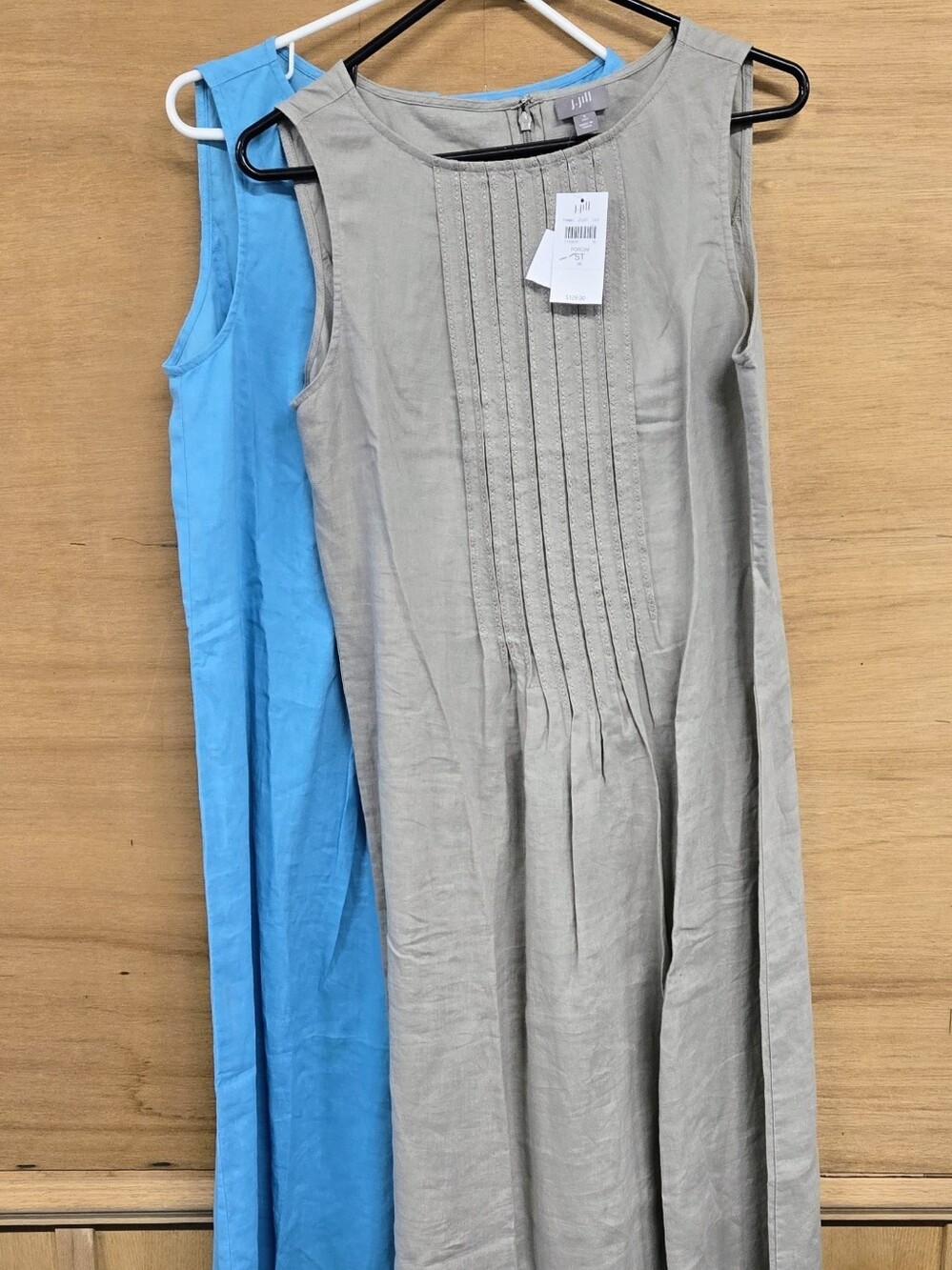 (2) J.Jill 100% Linen Maxi Dress in Blue & Beige Size Small-Tall  NWT